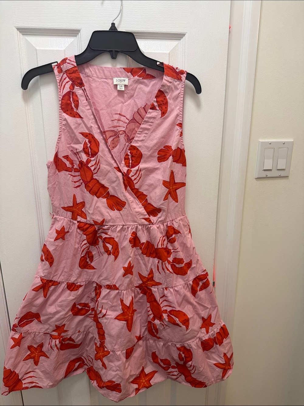 J. Crew Pink Dress with Bright Orange Lobster & Starfish Print
